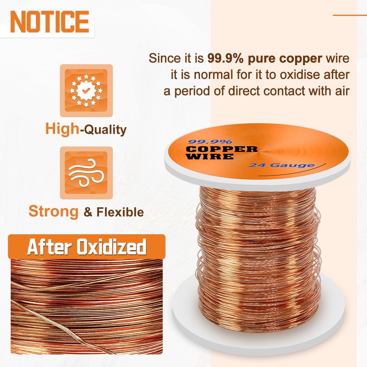 24 Gauge Pure Copper Wire, 122m /400FT 0.5mm Diameter Solid Soft Bare Copper Wire