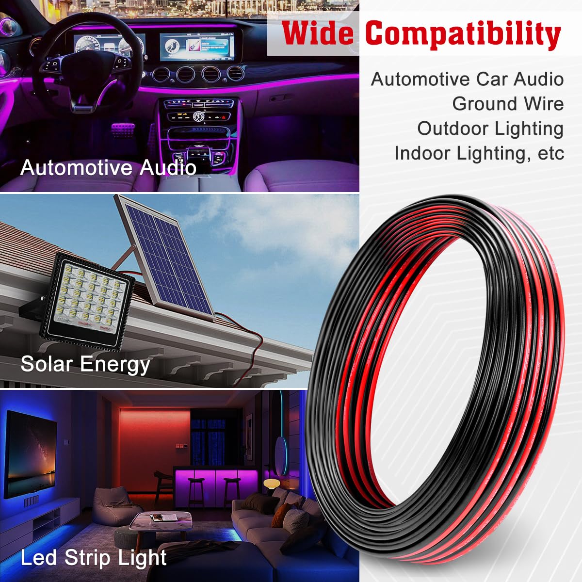 16 Gauge Electrical Wire Cable, 50FT 2pin Red Black Cable PVC Electrical Wire