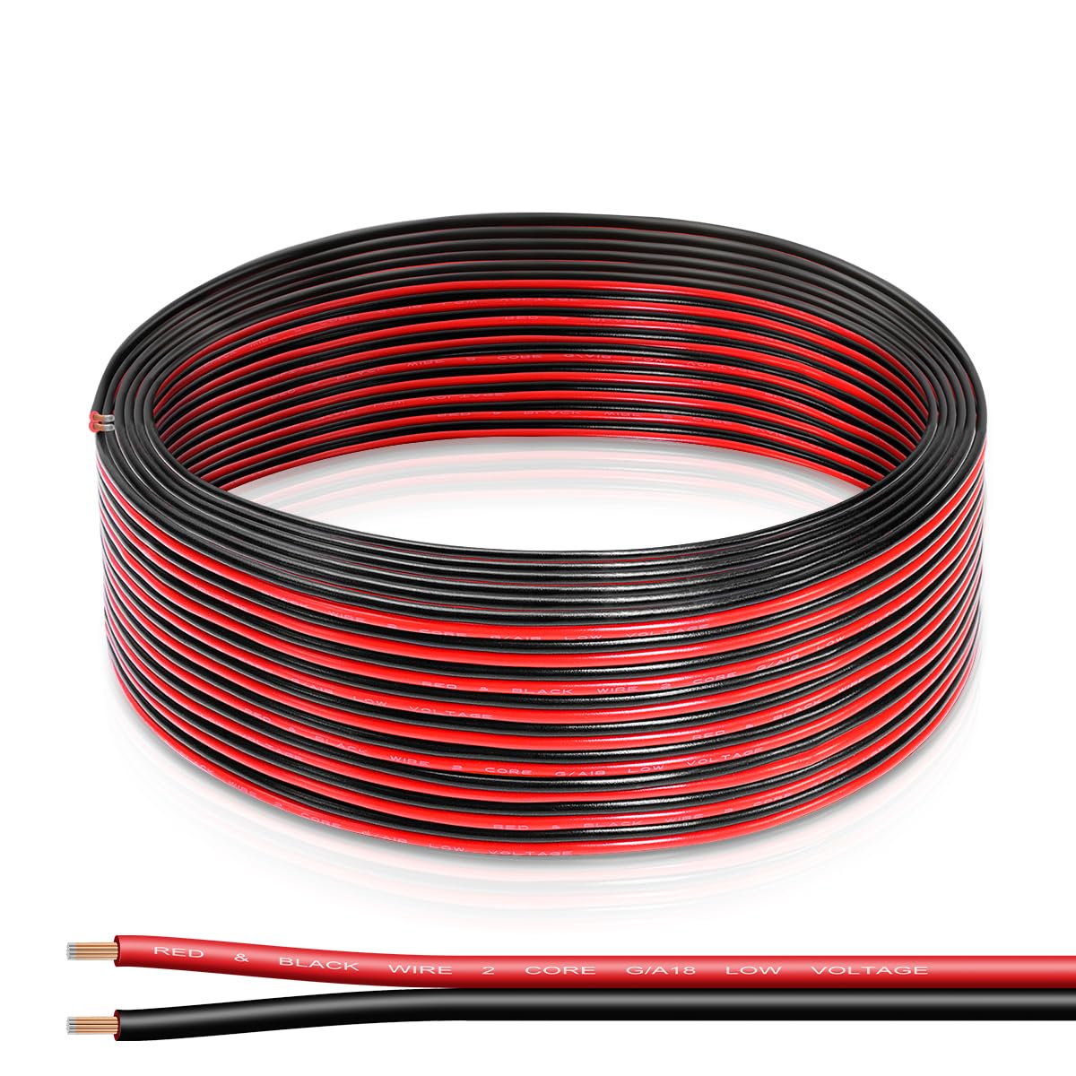 18 Gauge Wire, Electrical Wire Red Black 2 Conductors Cable 100FT 2 Pin