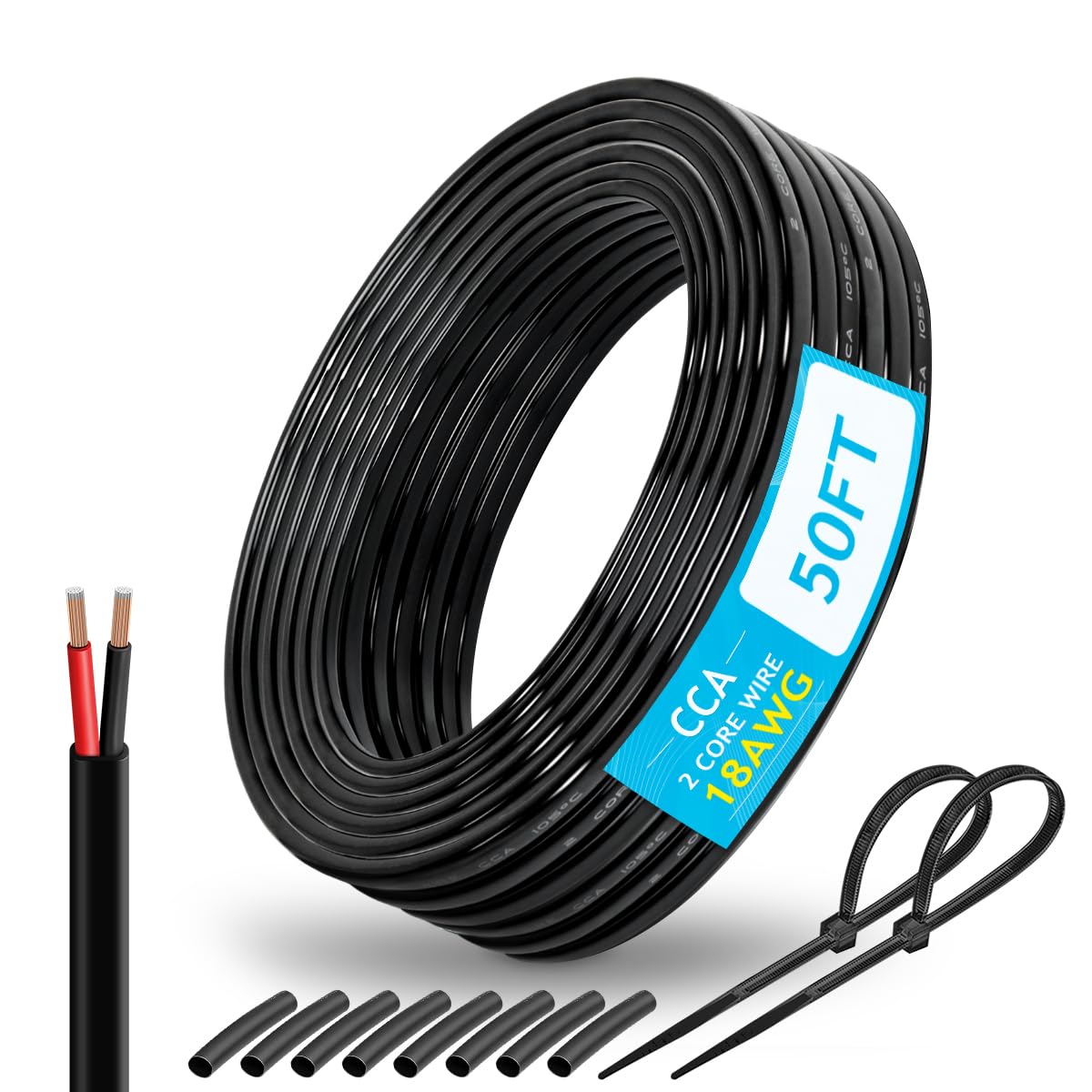 18 Gauge Wire 2 Conductor Electrical Wire, 50FT 18 AWG Stranded PVC CCA Cord