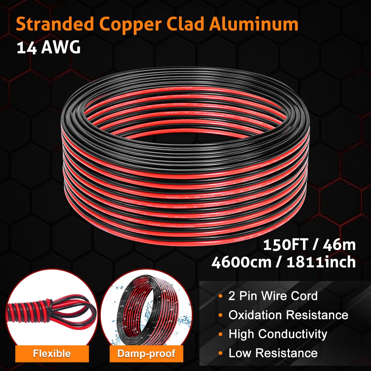 14 Gauge Wire 150FT, Flexible 2 Conductors Red & Black Electrical Wire