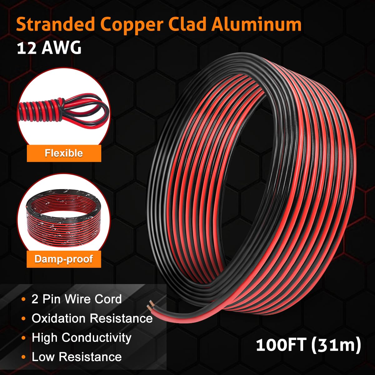 12 Gauge Wire 100FT, Ultra Flexible 2 Conductors Red & Black Electrical Wire