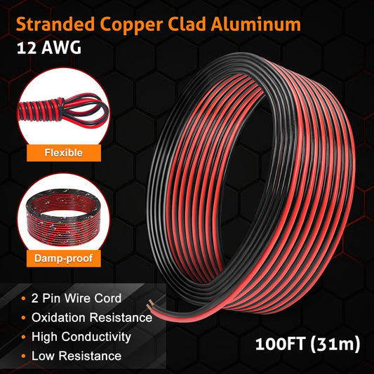 12 Gauge Wire 100FT, Ultra Flexible 2 Conductors Red & Black Electrical Wire