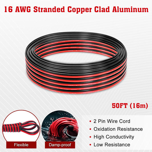 16 Gauge Electrical Wire Cable, 50FT 2pin Red Black Cable PVC Electrical Wire