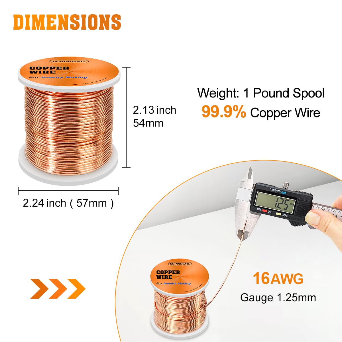 99.9% Copper Wire, 16 Gauge Soft, 127 Feet / 39m