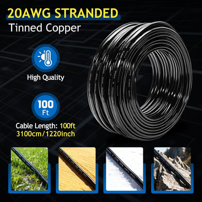 20 Gauge 2 Conductor Oxygen-Free Tinned Copper Electrical Wire, Flexible 31m Stranded Tinned Copper Cable with Flat PVC Sheet