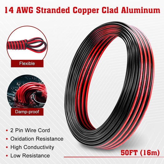 14 AWG Electrical Wire, Flexible 100FT (50FT Red + 50FT Black)