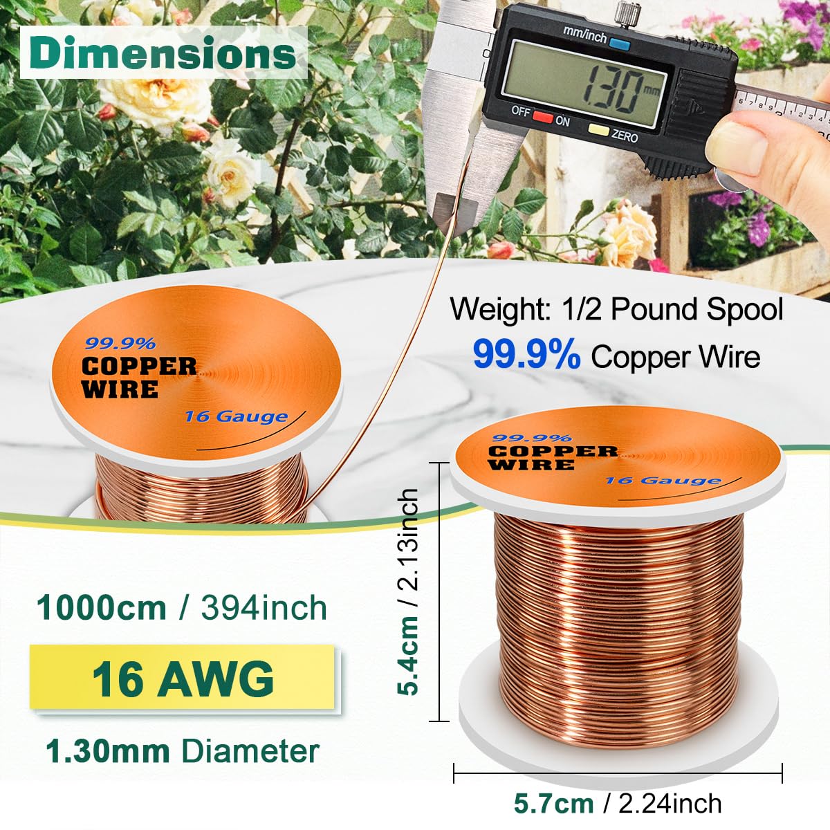 20 Gauge Pure Copper Wire for Jewelry Making Craft, 164Ft 20AWG 0.8mm Diameter Solid Copper Wire