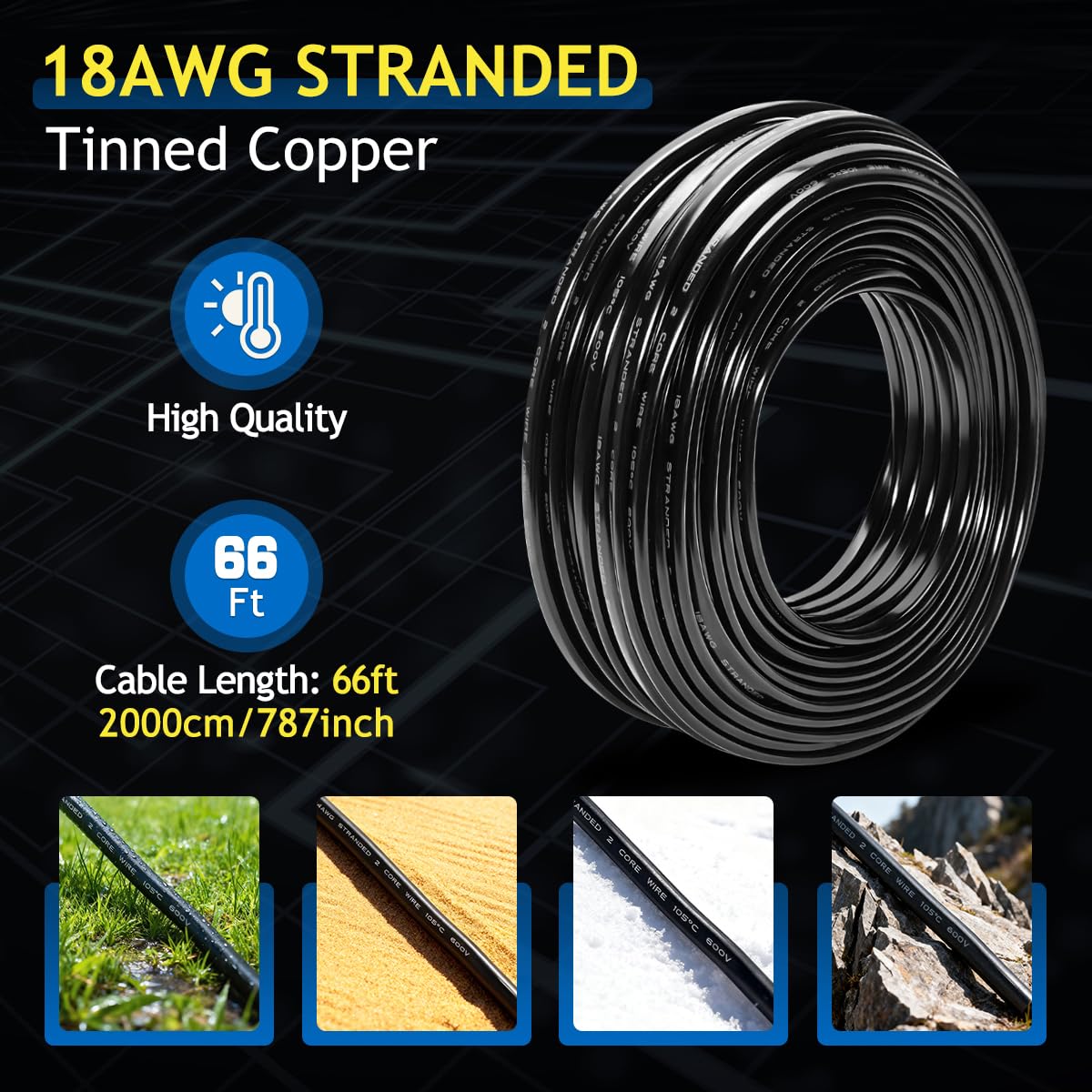 18 Gauge 2 Conductor Electrical Wire, 20m Stranded Tinned Copper Cable