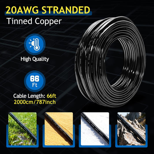 20 Gauge 2 Conductor Oxygen-Free Tinned Copper Electrical Wire, Flexible 31m Stranded Tinned Copper Cable with Flat PVC Sheet