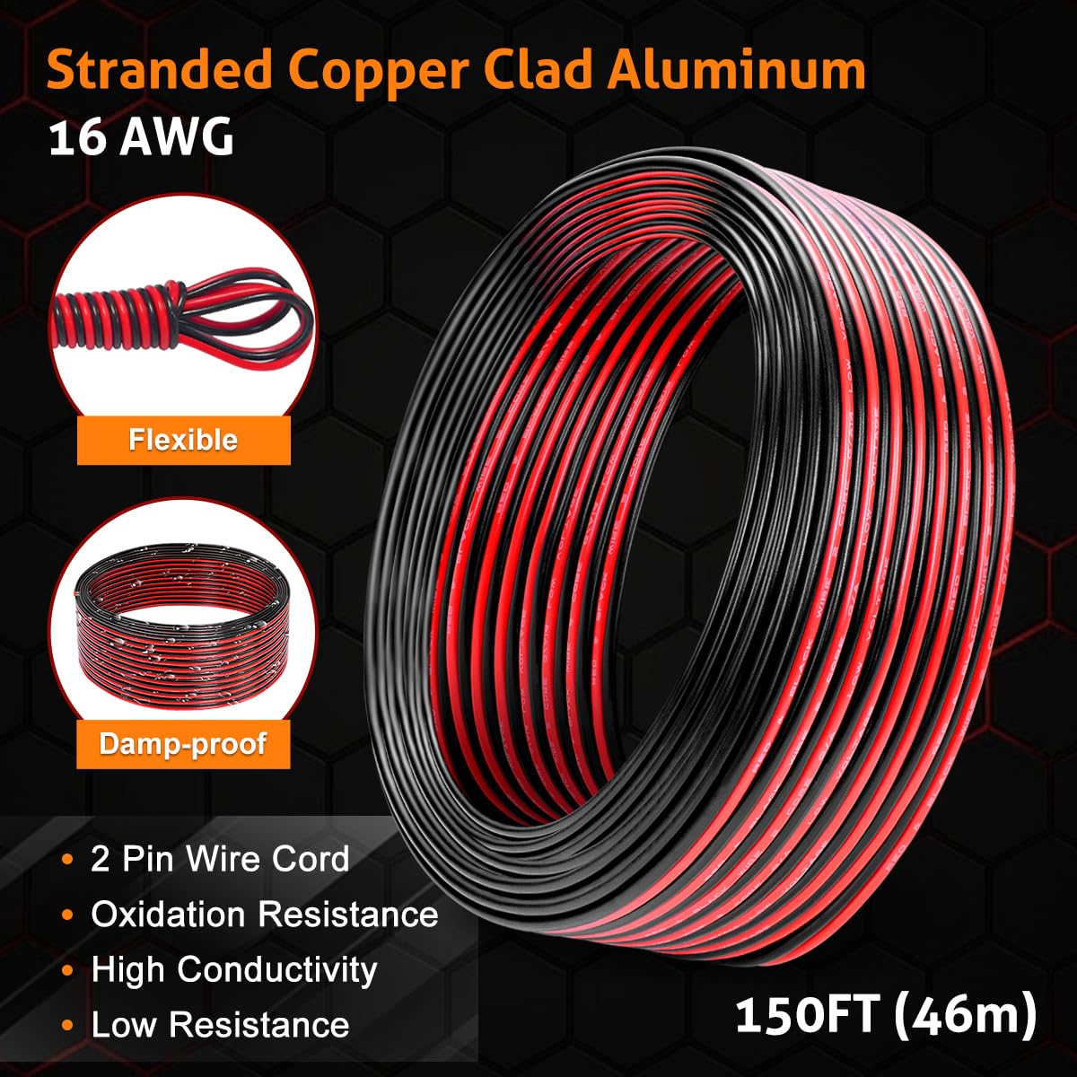 16 Gauge Wire 150FT, Flexible 2 Conductors Red & Black Electrical Wire
