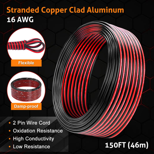 16 Gauge Wire 150FT, Flexible 2 Conductors Red & Black Electrical Wire