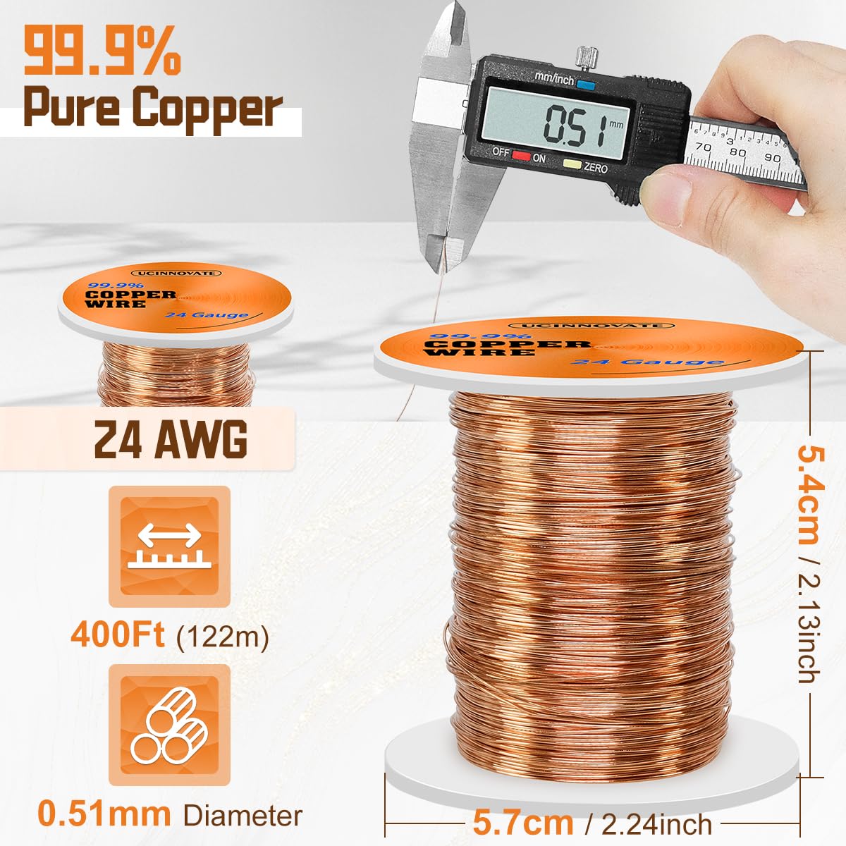 24 Gauge Pure Copper Wire, 122m /400FT 0.5mm Diameter Solid Soft Bare Copper Wire
