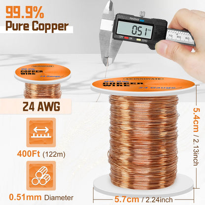 24 Gauge Pure Copper Wire, 122m /400FT 0.5mm Diameter Solid Soft Bare Copper Wire
