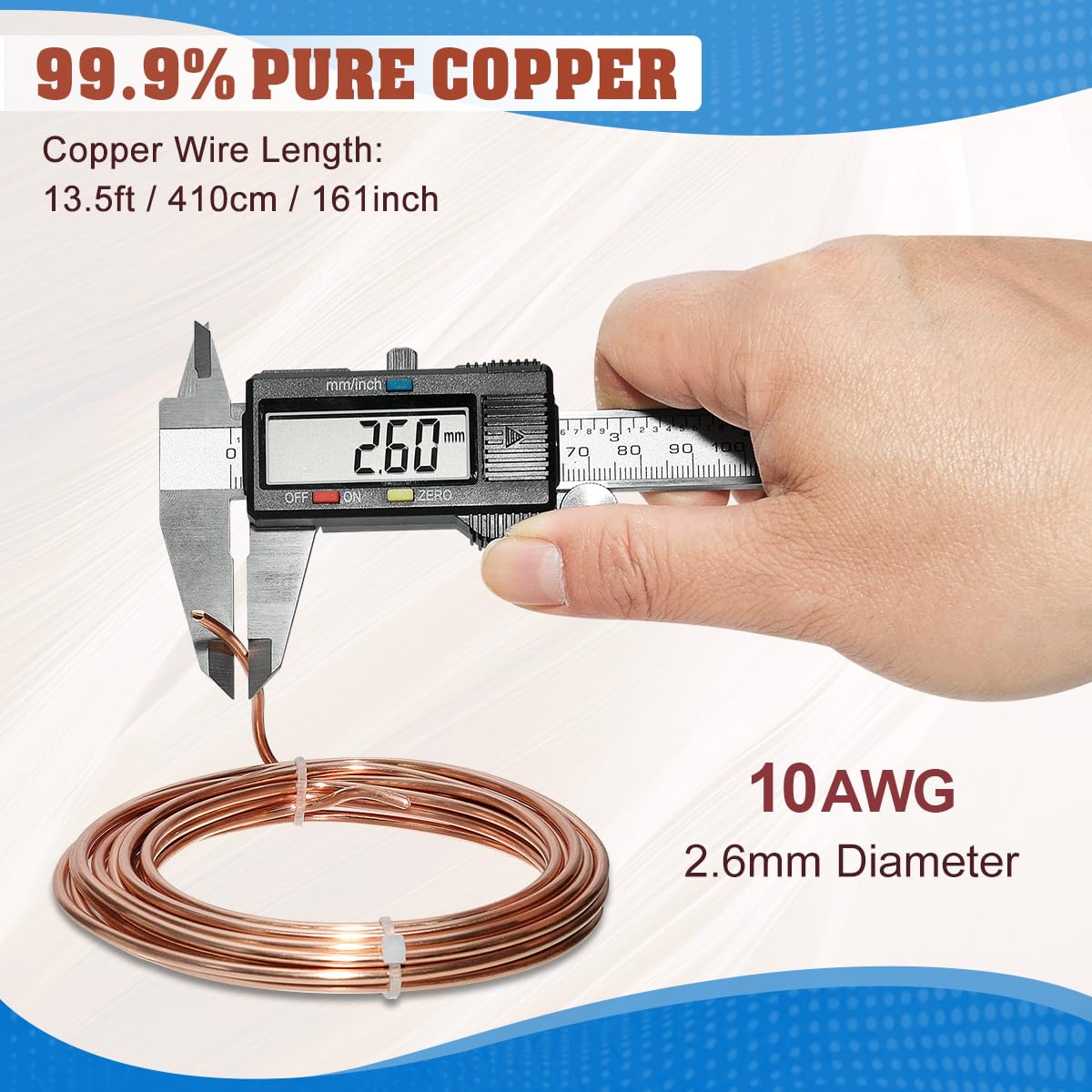 10 Gauge Pure Copper Wire, Solid 2.6 mm Diameter 7 oz 99.9% Dead Soft Copper Wire