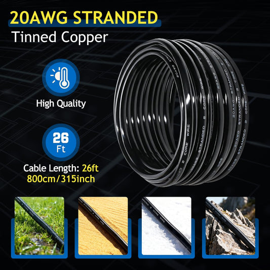 20 Gauge 2 Conductor Electrical Wire, 20/2 8m Stranded Oxygen-Free Tinned Copper Wire