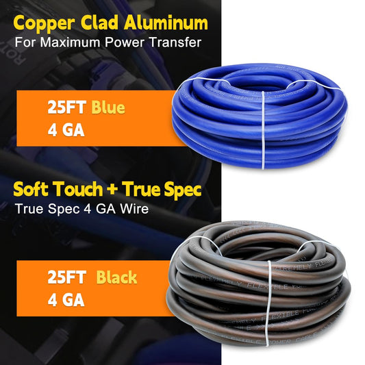4 Gauge Automotive Battery Cable, 4 AWG Copper Clad Aluminum (CCA) black and blue Wire