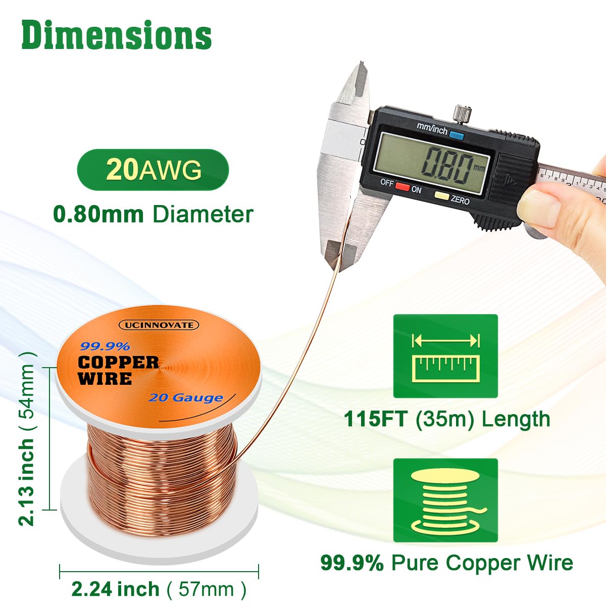 20 Gauge 99.9% Pure Copper Wire, 0.8mm Dia / 115Ft Soft Copper Wire