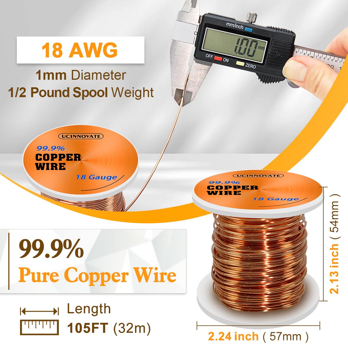 18 Gauge Copper Wire for Jewelry Making, 105FT 18 AWG Crafts Jewelry Wire 99.9% Solid Bare Pure Copper Wire