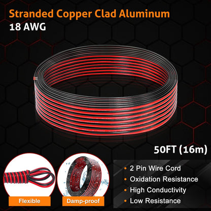 18 Gauge Electrical Wire, 100Ft (Red 50Ft+ Black 50Ft) PVC CCA Automotive Wire