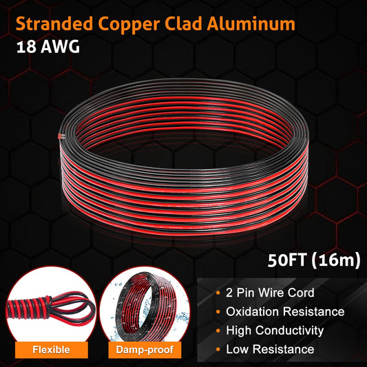 18 Gauge Electrical Wire, 100Ft (Red 50Ft+ Black 50Ft) PVC CCA Automotive Wire