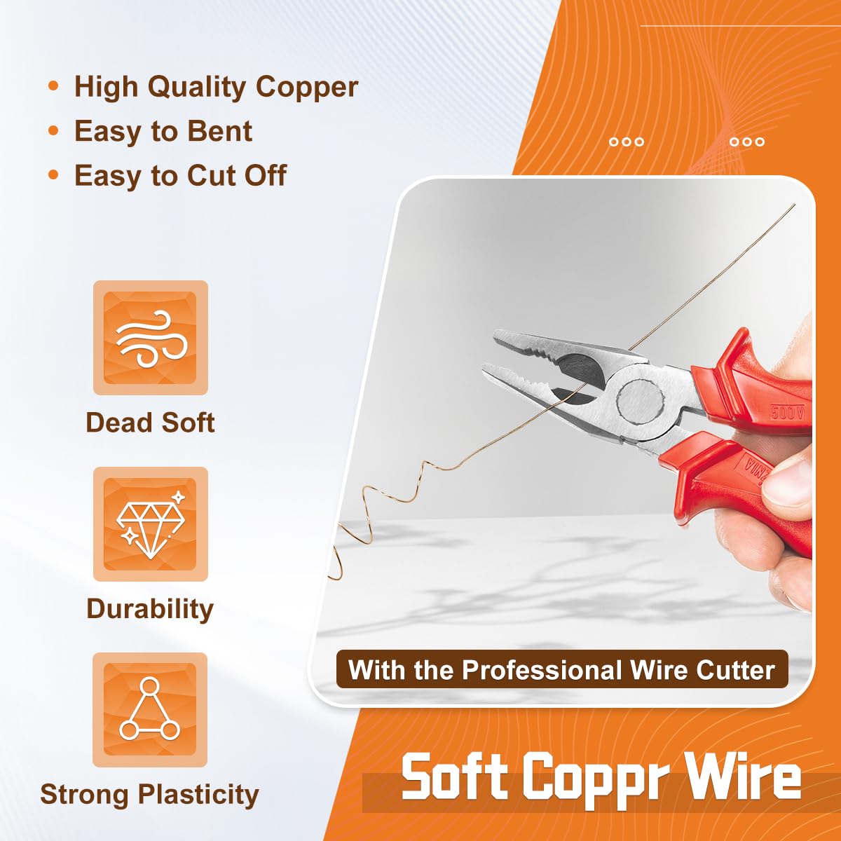 24 Gauge Pure Copper Wire, 99.9% Pure Copper Wire 0.5mm Diameter 259m /850FT Solid Soft Copper Wire