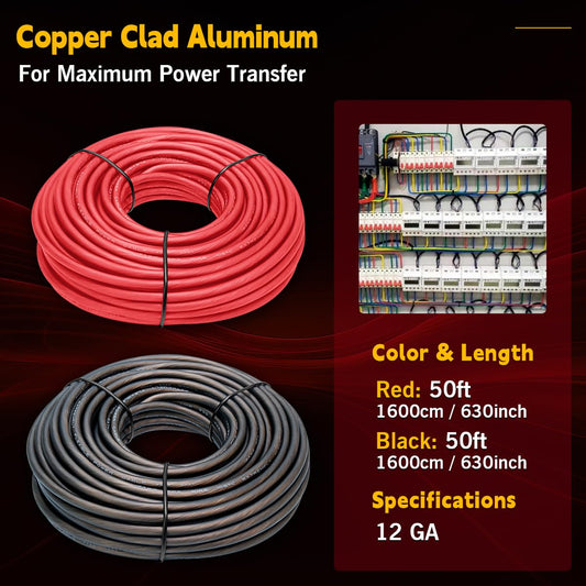 12 Gauge CCA Wire (50ft Black+50FT Red)