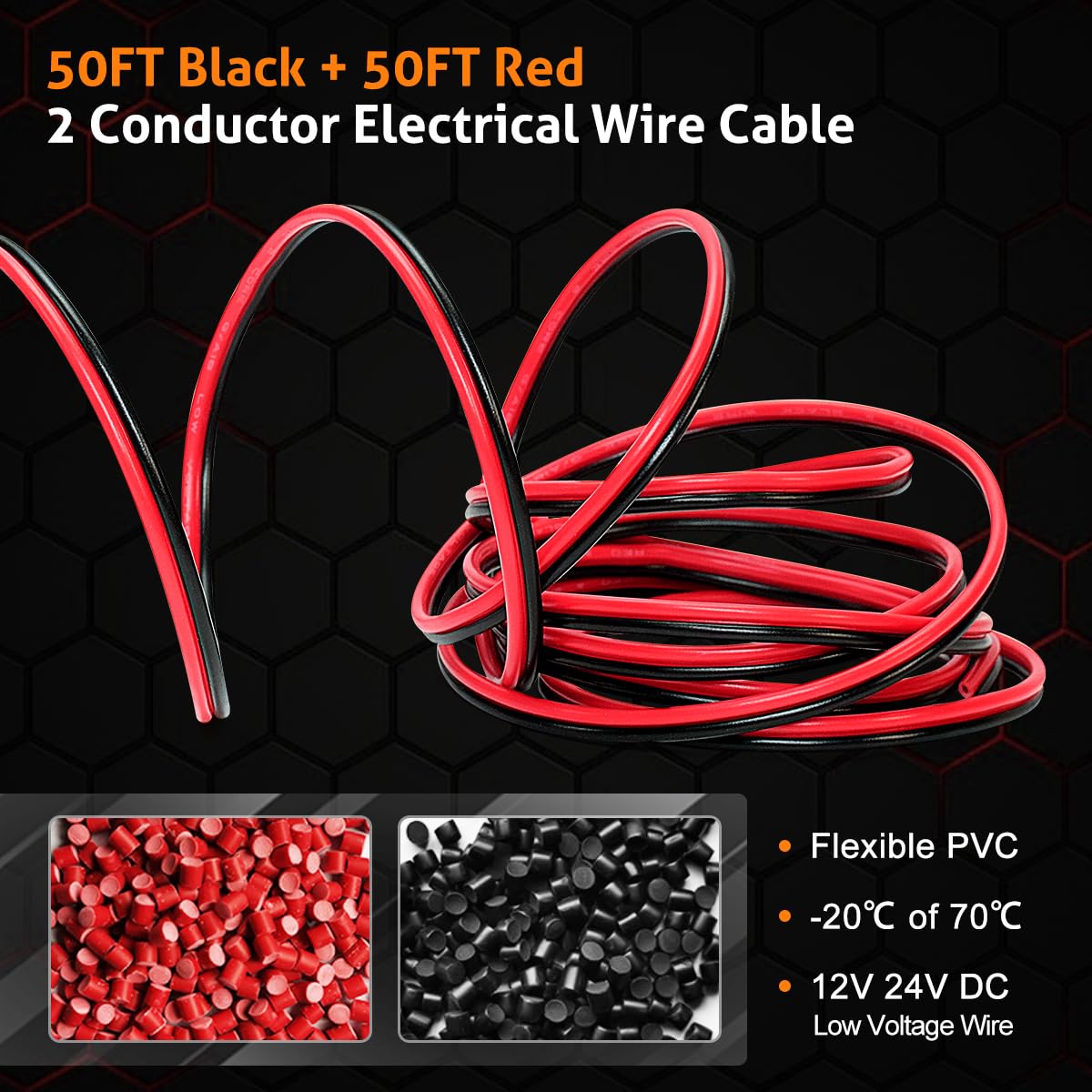 18 Gauge Electrical Wire, 100Ft (Red 50Ft+ Black 50Ft) PVC CCA Automotive Wire