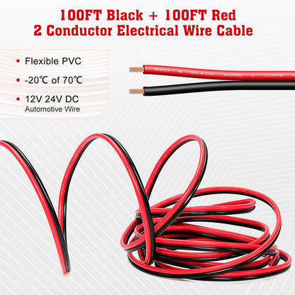 18 Gauge Wire, Electrical Wire Red Black 2 Conductors Cable 100FT 2 Pin
