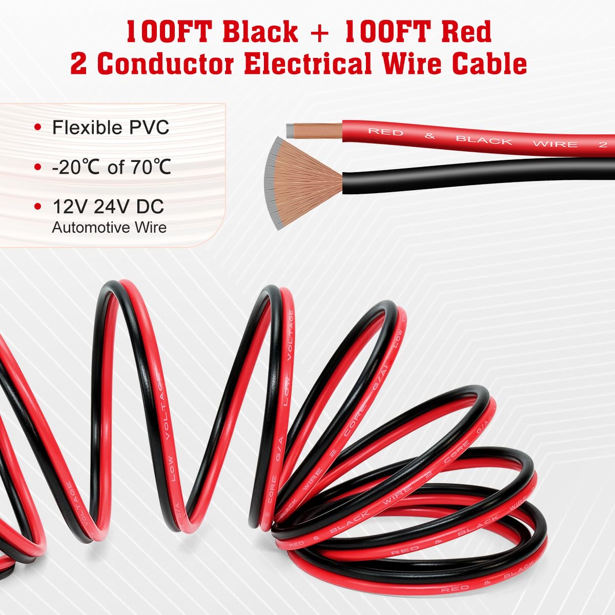 16 Gauge Electrical Wire Cable, 100FT 2pin Red Black Cable PVC Electrical Wire