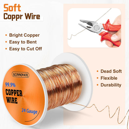 24 Gauge Pure Copper Wire, 122m /400FT 0.5mm Diameter Solid Soft Bare Copper Wire