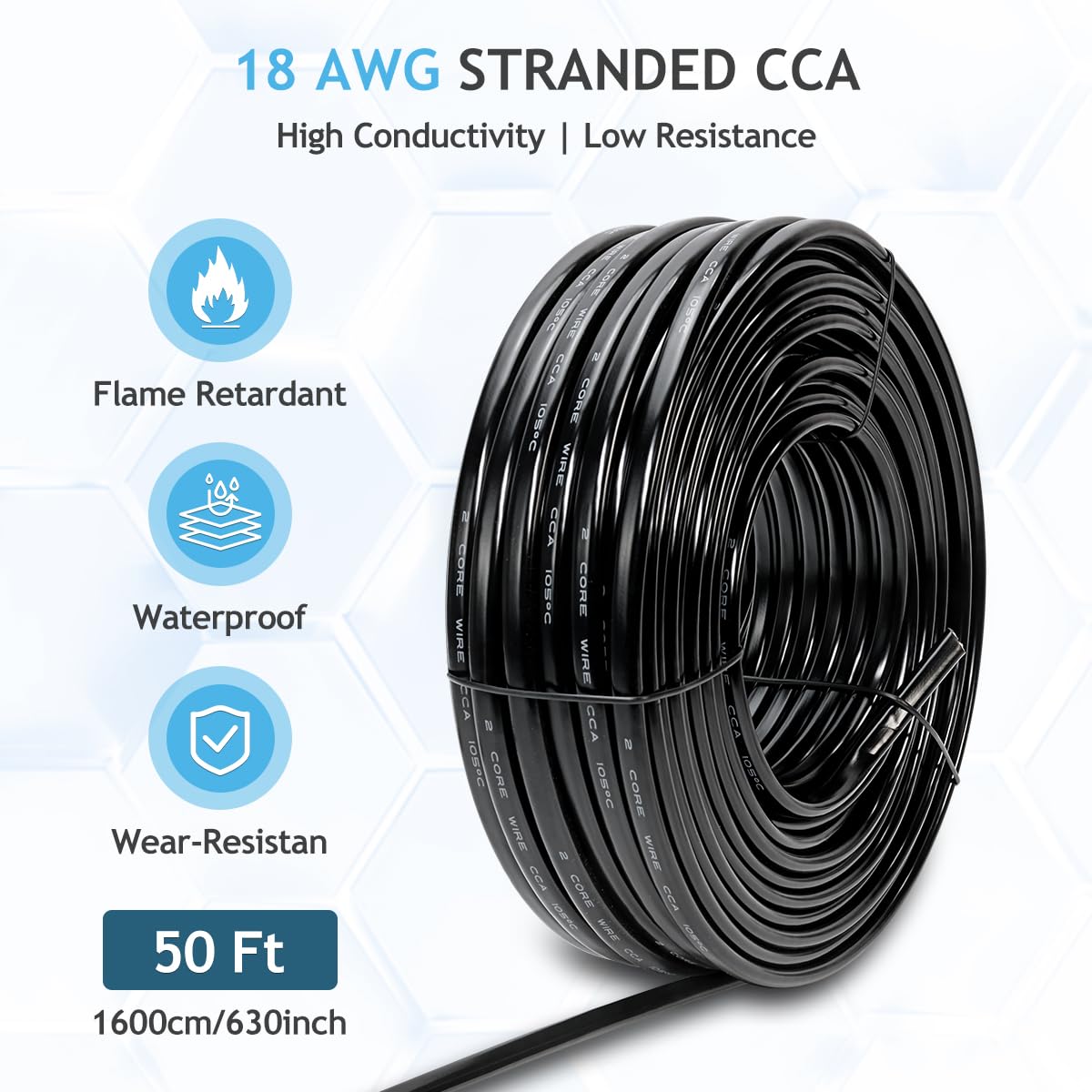 18 Gauge Wire 2 Conductor Electrical Wire, 50FT 18 AWG Stranded PVC CCA Cord