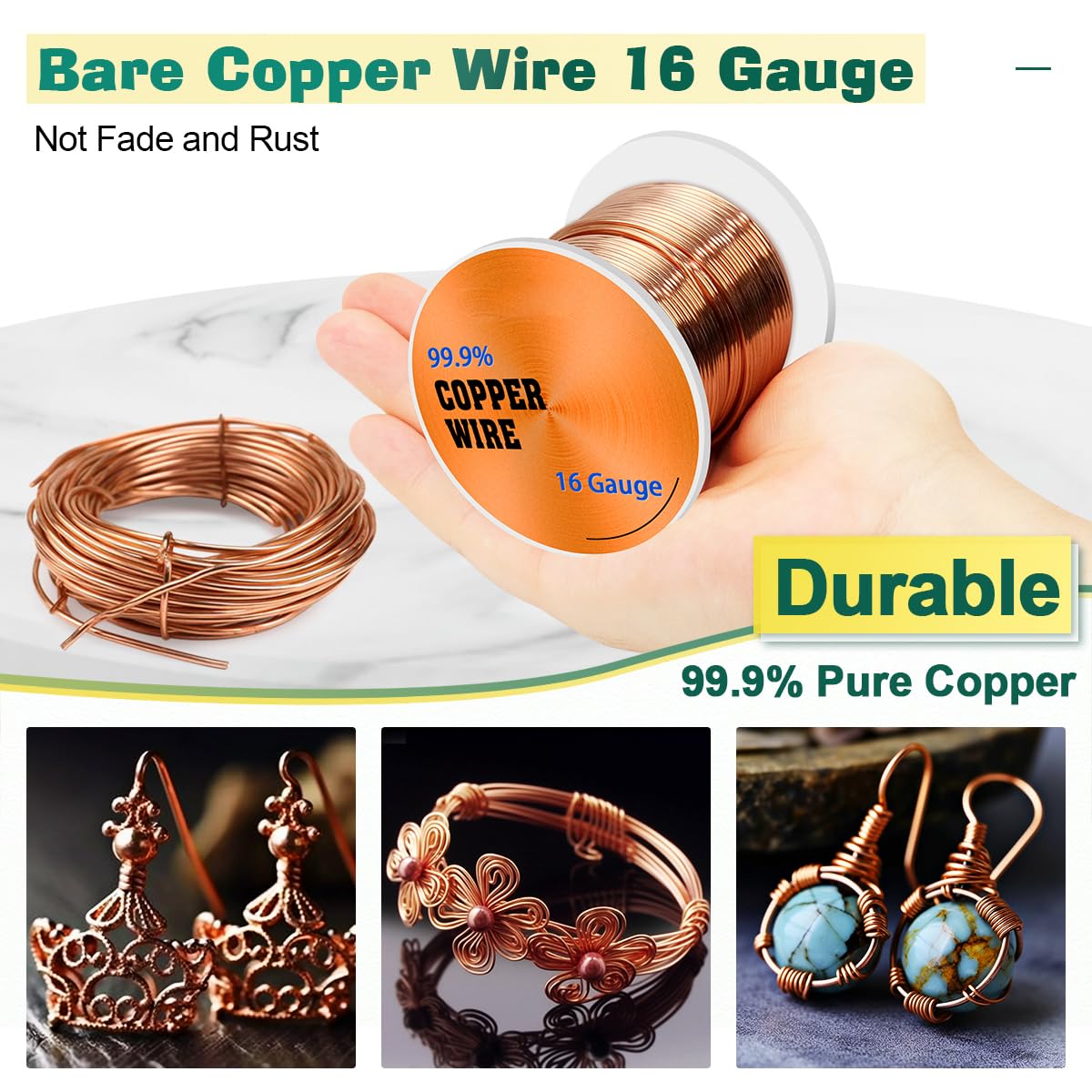 99.9% Pure Copper Wire, 16 Gauge/ 1.3 mm Diameter 33Feet Soft Pure Copper Wire