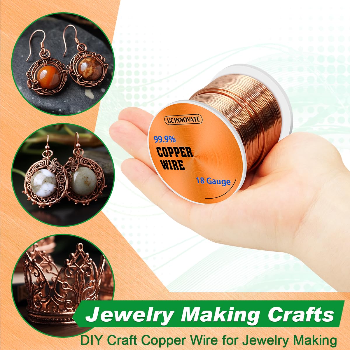 18 Gauge 99.9% Pure Copper Wire, 18 AWG Soft Bare Copper Wire 213FT / 65m 1 Pound Spool