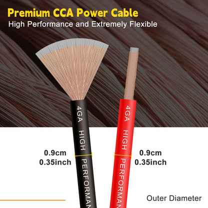 4 Gauge Wire 50ft CCA Wire, (25ft Black+25ft Red)