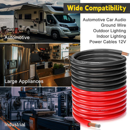 4 Gauge Wire 50ft CCA Wire, (25ft Black+25ft Red)