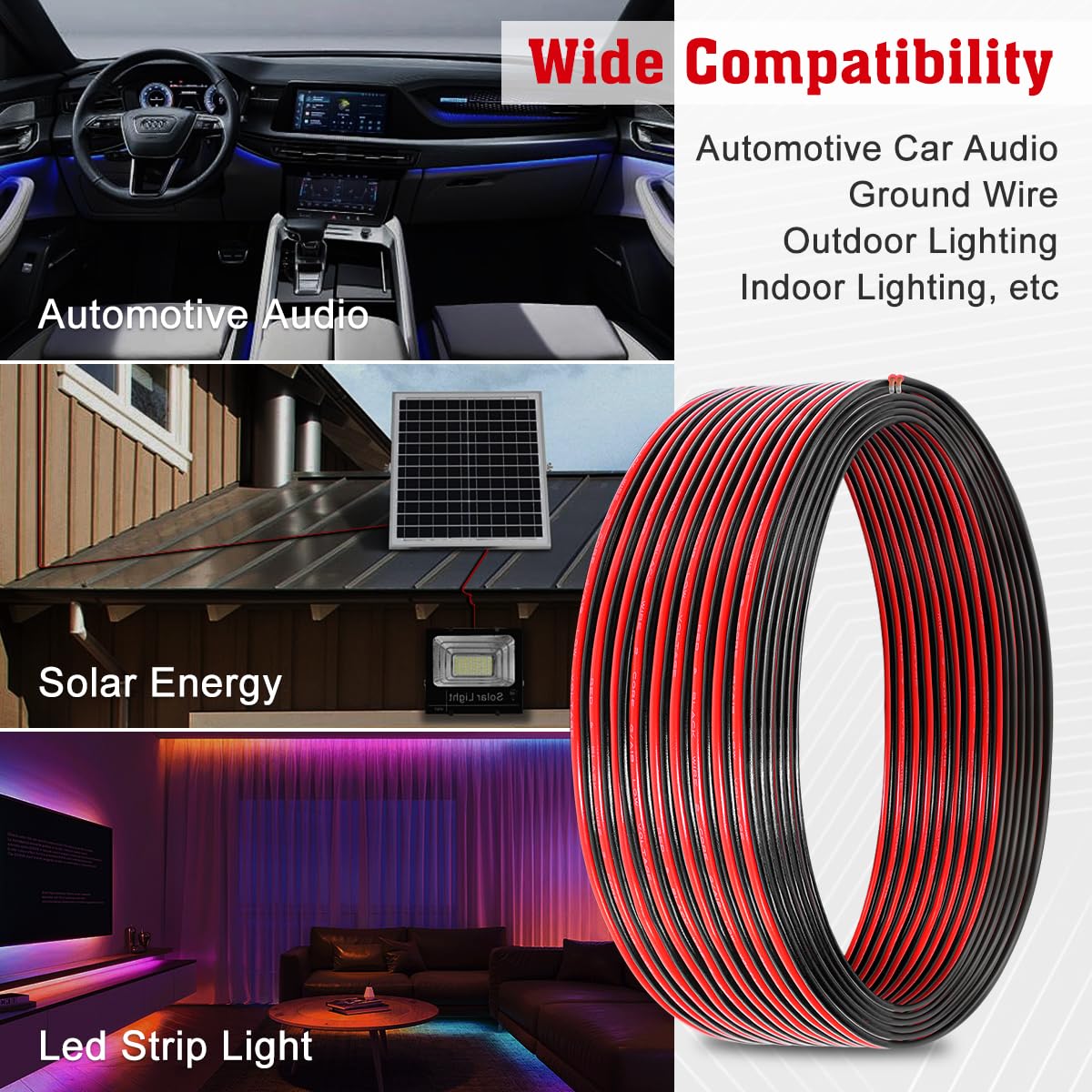 18 Gauge Wire, Electrical Wire Red Black 2 Conductors Cable 100FT 2 Pin