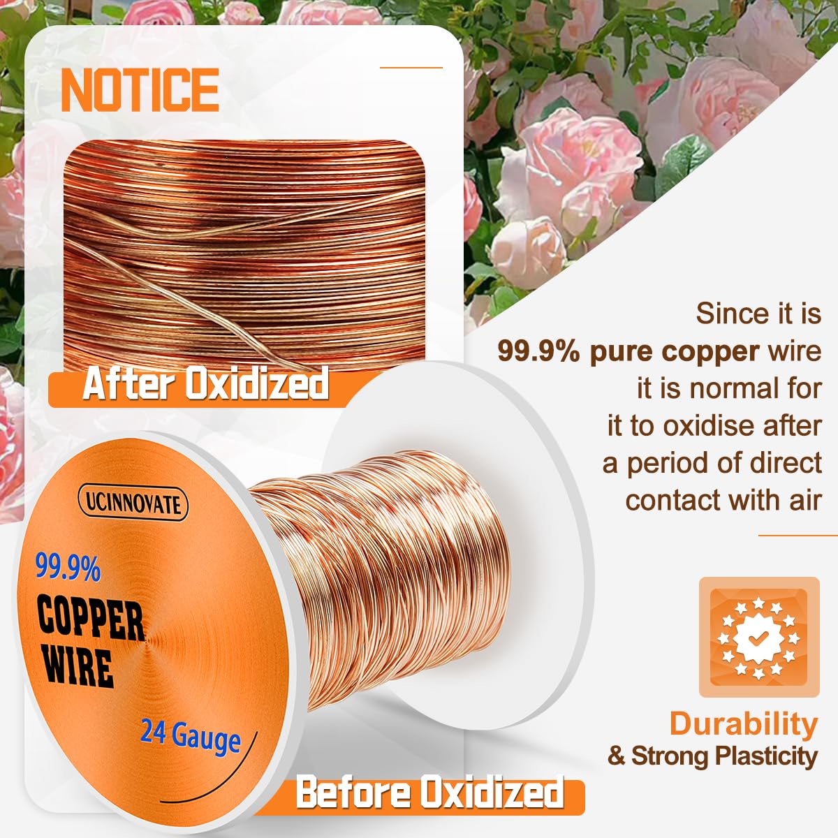 Pure Copper Wire for Jewelry, DIY Crafts & Gardening