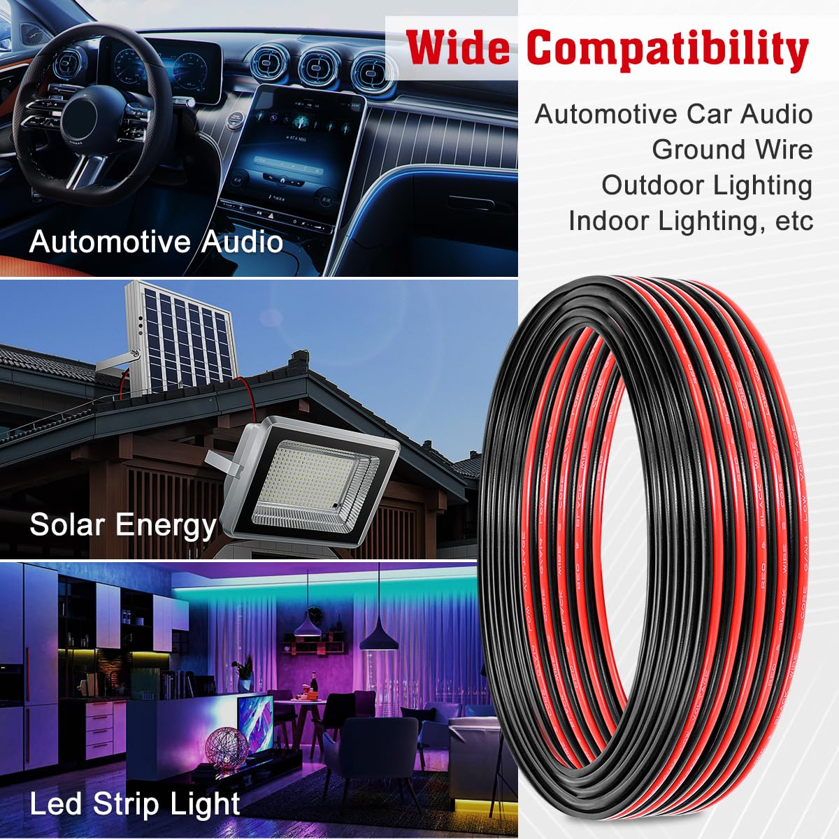 14 AWG Electrical Wire, Flexible 200FT (100FT Red + 100FT Black)