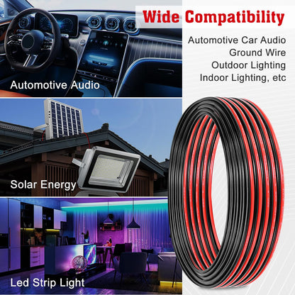 14 AWG Electrical Wire, Flexible 200FT (100FT Red + 100FT Black)