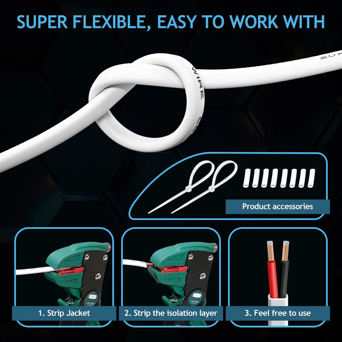 CCA 2 Core Speaker Wire 50FT 100FT CL2 In-Wall White Cable for Home Theater, Car Audio & Solar Wiring